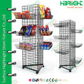 Metal hook display triangle display stand with wheels